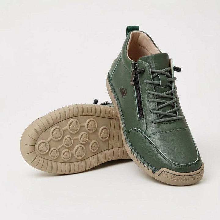Side-zip lace-up sneakers in green suede with lace-up front and side zipper