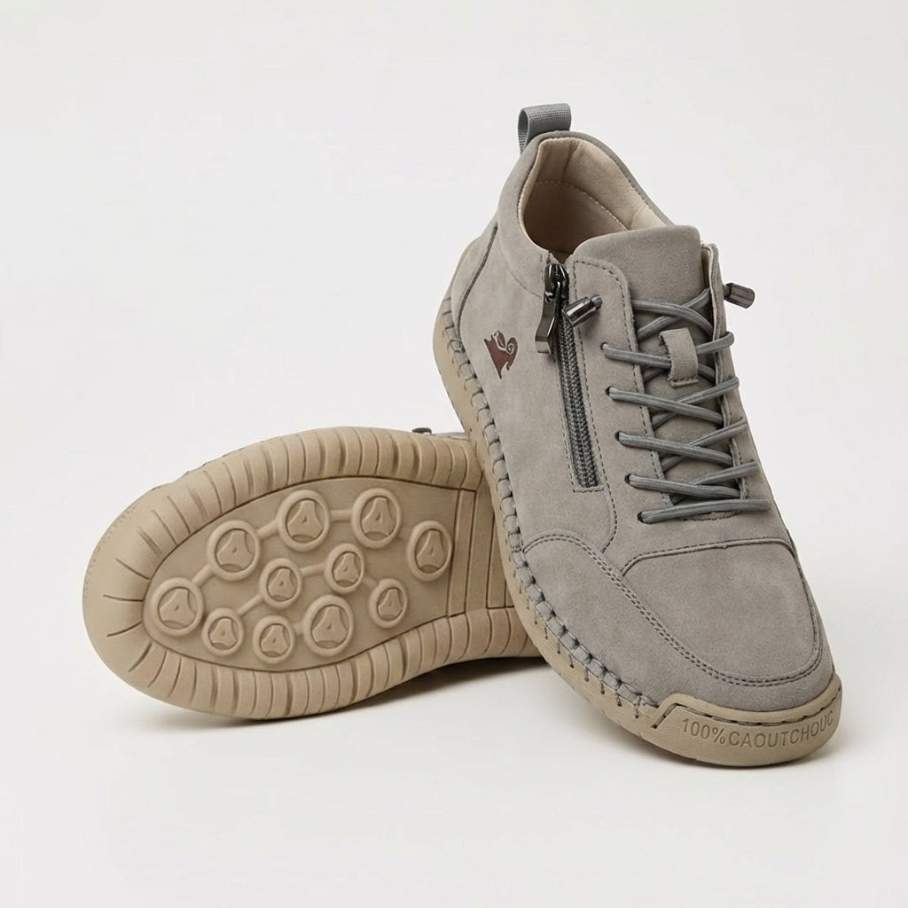 Side-zip lace-up sneakers in khaki suede with lace-up front and side zipper detail