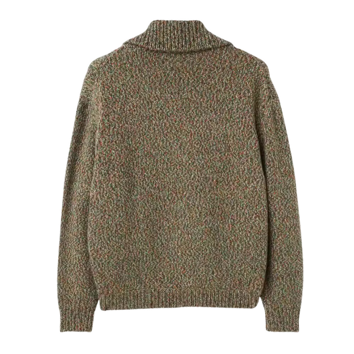 Alpaca wool zip-up bomber jacket, green tweed knit, ribbed cuffs and hem